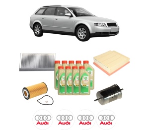 Set Pachet filtre revizie Bosch, 9 litrii ulei Castrol 5W30 AUDI A4 B6 Avant (8E5) S4 quattro din 2003-2004, 4x Stickere auto cu AUDI - Img 2