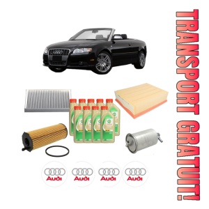 Set Pachet filtre revizie Bosch, 9 litrii ulei Castrol 5W30 AUDI A4 B7 Convertible (8HE) 3.0 TDI quattro din 2006-2009, 4x Stickere auto cu AUDI
