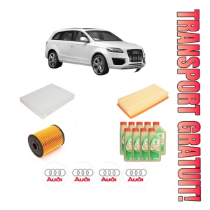 Set Pachet filtre revizie Bosch, 9 litrii ulei Castrol 5W30 AUDI Q7 Van (4LB) 3.6 FSI quattro din 2006-2010, 4x Stickere auto cu AUDI