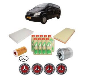 Set Pachet filtre revizie Bosch, 9 litrii ulei Castrol 5W30 MERCEDES-BENZ VITO / MIXTO Van (W639) 111 CDI 4x4 (639.601, 639.603, 639.605) din 2007, 4x Stickere auto cu MERCEDES-BENZ - Img 2