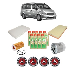 Set Pachet filtre revizie Bosch, 9 litrii ulei Castrol 5W30 MERCEDES-BENZ VITO Bus (W639) 109 CDI 4x4 (639.701) din 2007-2014, 4x Stickere auto cu MERCEDES-BENZ - Img 2