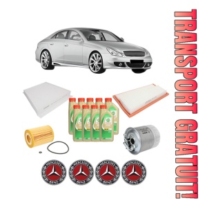 Set Pachet filtre revizie Bosch, 9 litrii ulei Castrol 5W30 MERCEDES-BENZ CLS (C219) CLS 320 CDI (219.322) din 2005-2010, 4x Stickere auto cu MERCEDES-BENZ