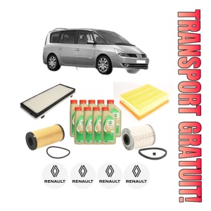 Set Pachet filtre revizie Bosch, 9 litrii ulei Castrol 5W30 RENAULT ESPACE IV (JK0/1_) 2.0 dCi (JK03, JK04, JK1C, JK1G, JK1J, JK1K) din 2006, 4x Stickere auto cu RENAULT