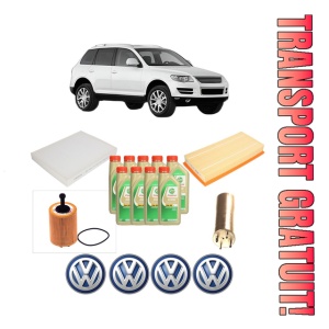 Set Pachet filtre revizie Bosch, 9 litrii ulei Castrol 5W30 Volkswagen TOUAREG (7LA, 7L6, 7L7) 2.5 R5 TDI din 2003-2010, 4x Stickere auto cu Volkswagen
