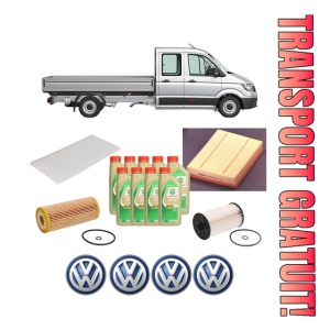 Set Pachet filtre revizie Bosch, 9 litrii ulei Castrol 5W30 Volkswagen CRAFTER 30-50 Platform/Chassis (2F_) 2.5 TDI din 2006-2011, 4x Stickere auto cu Volkswagen