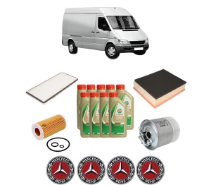 Set Pachet filtre revizie Bosch, 9 litrii ulei Castrol 5W40 MERCEDES-BENZ SPRINTER 3-t Van (B903) 316 CDI 4x4 (903.662, 903.663) din 2001-2006, 4x Stickere auto cu MERCEDES-BENZ - Img 2