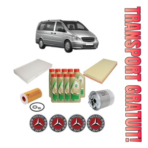 Set Pachet filtre revizie Bosch, 9 litrii ulei Castrol 5W40 MERCEDES-BENZ VITO Bus (W639) 111 CDI (639.701, 639.703, 639.705) din 2007, 4x Stickere auto cu MERCEDES-BENZ