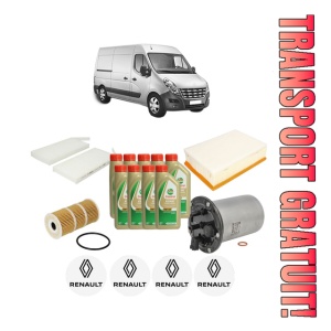 Set Pachet filtre revizie Bosch, 9 litrii ulei Castrol 5W40 RENAULT MASTER III Van (FV) 2.3 dCi 145 RWD (FV0E, FV0F, FV0T, FV10, FV12, FV11) din 2010, 4x Stickere auto cu RENAULT