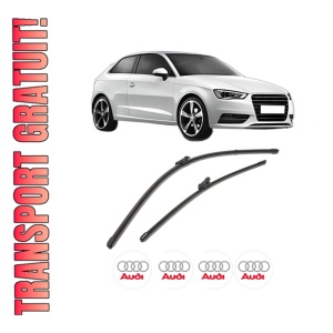 Set stergatoare AUDI A3 (8V1, 8VK) din 2012-2020, pentru parbriz auto, 2 bucati, Valeo Silencio Xtrm, din cauciuc siliconat rezistent, 4 Stickere Auto AUDI