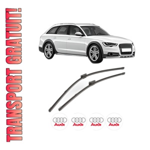 Set stergatoare AUDI A6 Allroad C7 (4GH, 4GJ) din 2012-2018, pentru parbriz auto, 2 bucati, Valeo Silencio Xtrm, din cauciuc siliconat rezistent, 4 Stickere Auto AUDI