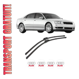 Set stergatoare AUDI A8 D3 (4E2, 4E8) din 2002-2010, pentru parbriz auto, 2 bucati, Valeo Silencio Xtrm, din cauciuc siliconat rezistent, 4 Stickere Auto AUDI