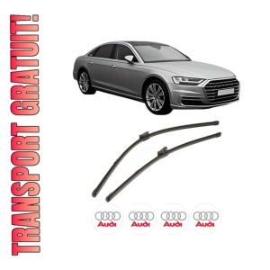Set stergatoare AUDI A8 D5 (4N2, 4N8, 4NC, 4NL) din 2017-2021, pentru parbriz auto, 2 bucati, Valeo Silencio Xtrm, din cauciuc siliconat rezistent, 4 Stickere Auto AUDI