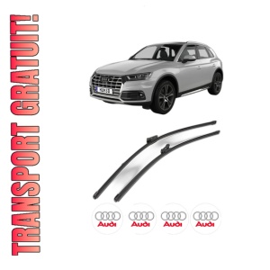 Set stergatoare AUDI Q5 (FYB, FYG) din 2016-2021, pentru parbriz auto, 2 bucati, Valeo Silencio Xtrm, din cauciuc siliconat rezistent, 4 Stickere Auto AUDI
