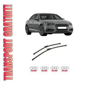 Set stergatoare auto AUDI A4 B9 (8W2, 8WC) din 2015-2021, pentru parbriz auto, 2 bucati, Bosch Aerotwin, din cauciuc siliconat rezistent, 4 Stickere Auto AUDI