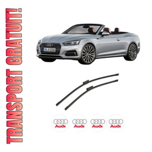 Set stergatoare auto AUDI A5 Convertible (F57, F5E) din 2016-2020, pentru parbriz auto, 2 bucati, Bosch Aerotwin, din cauciuc siliconat rezistent, 4 Stickere Auto AUDI