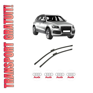Set stergatoare auto AUDI Q5 (8RB) din 2008-2017, pentru parbriz auto, 2 bucati, Bosch Aerotwin, din cauciuc siliconat rezistent, 4 Stickere Auto AUDI