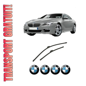 Set stergatoare auto BMW Seria 6 Coupe (F13) din 2011-2017, pentru parbriz auto, 2 bucati, Bosch Aerotwin, din cauciuc siliconat rezistent, 4 Stickere Auto BMW Seria