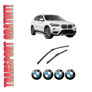 Set stergatoare auto BMW Seria X1 Van (F48) din 2015-2022, pentru parbriz auto, 2 bucati, Bosch Aerotwin, din cauciuc siliconat rezistent, 4 Stickere Auto BMW Seria