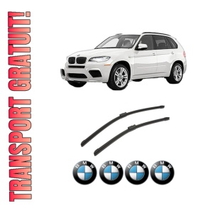 Set stergatoare auto BMW Seria X5 (E70) din 2006-2013, pentru parbriz auto, 2 bucati, Bosch Aerotwin, din cauciuc siliconat rezistent, 4 Stickere Auto BMW Seria