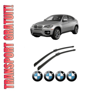 Set stergatoare auto BMW Seria X6 (E71, E72) din 2007-2014, pentru parbriz auto, 2 bucati, Bosch Aerotwin, din cauciuc siliconat rezistent, 4 Stickere Auto BMW Seria