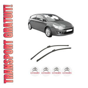 Set stergatoare auto CITROEN C4 Coupe (LA_) din 2004-2011, pentru parbriz auto, 2 bucati, Bosch Aerotwin, din cauciuc siliconat rezistent, 4 Stickere Auto CITROEN