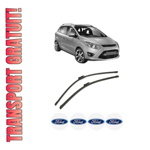 Set stergatoare auto FORD C-MAX II (DXA/CB7, DXA/CEU) din 2010-2019, pentru parbriz auto, 2 bucati, Bosch Aerotwin, din cauciuc siliconat rezistent, 4 Stickere Auto FORD