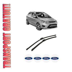 Set stergatoare auto FORD C-MAX II (DXA/CB7, DXA/CEU) din 2010-2019, pentru parbriz auto, 2 bucati, Bosch Aerotwin, din cauciuc siliconat rezistent, 4 Stickere Auto FORD
