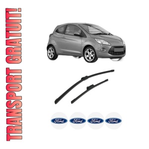 Set stergatoare auto FORD KA (RU8) din 2008-2016, pentru parbriz auto, 2 bucati, Bosch Aerotwin, din cauciuc siliconat rezistent, 4 Stickere Auto FORD