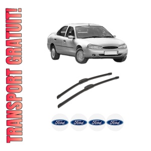 Set stergatoare auto FORD MONDEO II Saloon (BFP) din 1996-2000, pentru parbriz auto, 2 bucati, Bosch Aerotwin Retrofit, din cauciuc siliconat rezistent, 4 Stickere Auto FORD