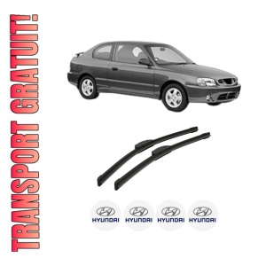 Set stergatoare auto HYUNDAI ACCENT II (LC) din 1999-2005, pentru parbriz auto, 2 bucati, Bosch Aerotwin Retrofit, din cauciuc siliconat rezistent, 4 Stickere Auto HYUNDAI