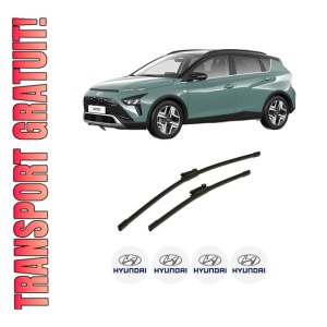 Set stergatoare auto HYUNDAI BAYON (BC3) din 2021-2023, pentru parbriz auto, 2 bucati, Bosch Aerotwin, din cauciuc siliconat rezistent, 4 Stickere Auto HYUNDAI