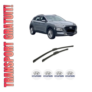 Set stergatoare auto HYUNDAI KONA (OS, OSE, OSI) din 2017-2023, pentru parbriz auto, 2 bucati, Bosch Aerotwin Retrofit, din cauciuc siliconat rezistent, 4 Stickere Auto HYUNDAI