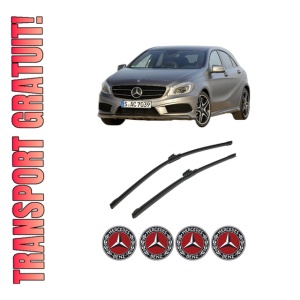 Set stergatoare auto MERCEDES-BENZ A-CLASS (W176) din 2012-2018, pentru parbriz auto, 2 bucati, Bosch Aerotwin, din cauciuc siliconat rezistent, 4 Stickere Auto MERCEDES-BENZ