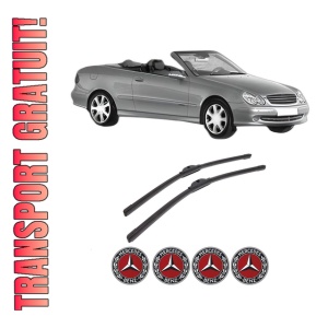 Set stergatoare auto MERCEDES-BENZ CLK Convertible (A209) din 2002-2010, pentru parbriz auto, 2 bucati, Bosch Aerotwin, din cauciuc siliconat rezistent, 4 Stickere Auto MERCEDES-BENZ