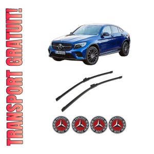Set stergatoare auto MERCEDES-BENZ GLC Coupe (C253) din 2016-2023, pentru parbriz auto, 2 bucati, Bosch Aerotwin, din cauciuc siliconat rezistent, 4 Stickere Auto MERCEDES-BENZ