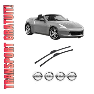 Set stergatoare auto NISSAN 370Z Roadster (Z34) din 2009-2010, pentru parbriz auto, 2 bucati, Bosch Aerotwin Retrofit, din cauciuc siliconat rezistent, 4 Stickere Auto NISSAN