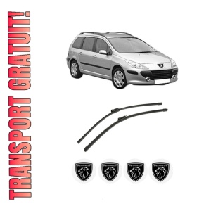 Set stergatoare auto PEUGEOT 307 Break (3E) din 2002-2009, pentru parbriz auto, 2 bucati, Bosch Aerotwin, din cauciuc siliconat rezistent, 4 Stickere Auto PEUGEOT