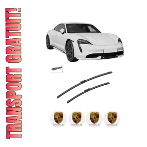 Set stergatoare auto PORSCHE TAYCAN (Y1A) din 2019-2023, pentru parbriz auto, 2 bucati, Bosch Aerotwin, din cauciuc siliconat rezistent, 4 Stickere Auto PORSCHE