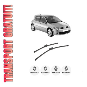 Set stergatoare auto RENAULT MEGANE II (BM0/1_, CM0/1_) din 2002-2011, pentru parbriz auto, 2 bucati, Bosch Aerotwin, din cauciuc siliconat rezistent, 4 Stickere Auto RENAULT