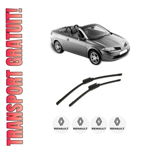 Set stergatoare auto RENAULT MEGANE II Coupé-Cabriolet (EM0/1_) din 2003-2009, pentru parbriz auto, 2 bucati, Bosch Aerotwin, din cauciuc siliconat rezistent, 4 Stickere Auto RENAULT