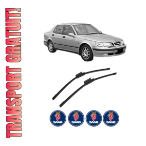 Set stergatoare auto SAAB 9-5 (YS3E) din 1997-2009, pentru parbriz auto, 2 bucati, Bosch Aerotwin, din cauciuc siliconat rezistent, 4 Stickere Auto SAAB