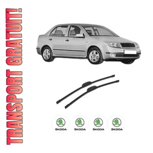 Set stergatoare auto SKODA FABIA I Saloon (6Y3) din 1999-2007, pentru parbriz auto, 2 bucati, Bosch Aerotwin Retrofit, din cauciuc siliconat rezistent, 4 Stickere Auto SKODA