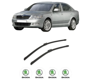 Set stergatoare auto SKODA Octavia II (1Z3) din 2004-2013, pentru parbriz auto, 2 bucati, Bosch Aerotwin, din cauciuc siliconat rezistent, 4 Stickere Auto SKODA - Img 2