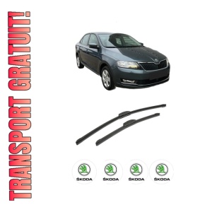 Set stergatoare auto SKODA RAPID (NH3, NK3, NK6) din 2012-2022, pentru parbriz auto, 2 bucati, Bosch Aerotwin Retrofit, din cauciuc siliconat rezistent, 4 Stickere Auto SKODA
