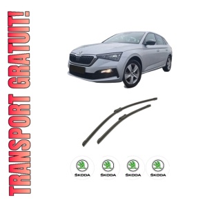 Set stergatoare auto SKODA SCALA (NW1) din 2019-2020, pentru parbriz auto, 2 bucati, Bosch Aerotwin, din cauciuc siliconat rezistent, 4 Stickere Auto SKODA