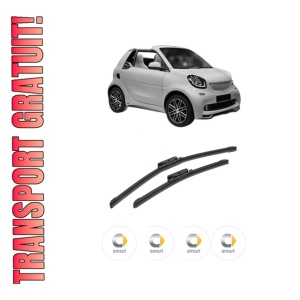 Set stergatoare auto SMART FORTWO Convertible (453) din 2015-2017, pentru parbriz auto, 2 bucati, Bosch Aerotwin, din cauciuc siliconat rezistent, 4 Stickere Auto SMART
