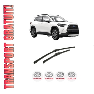 Set stergatoare auto TOYOTA COROLLA CROSS (ZVG1_, ZSG1_, MXGH1_, MXGA1_) din 2022-2023, pentru parbriz auto, 2 bucati, Bosch Aerotwin Retrofit, din cauciuc siliconat rezistent, 4 Stickere Auto TOYOTA