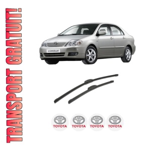 Set stergatoare auto TOYOTA COROLLA Saloon (_E12_) din 2001-2008, pentru parbriz auto, 2 bucati, Bosch Aerotwin Retrofit, din cauciuc siliconat rezistent, 4 Stickere Auto TOYOTA