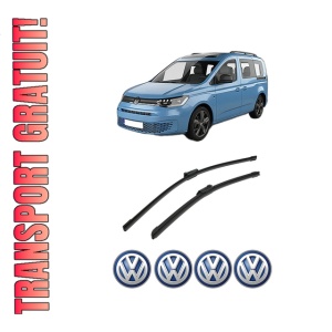 Set stergatoare auto Volkswagen CADDY IV Box Body/MPV (SAA, SAH) din 2015-2020, pentru parbriz auto, 2 bucati, Bosch Aerotwin, din cauciuc siliconat rezistent, 4 Stickere Auto Volkswagen