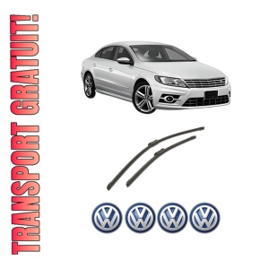 Set stergatoare auto Volkswagen CC B7 (358) din 2011-2016, pentru parbriz auto, 2 bucati, Bosch Aerotwin, din cauciuc siliconat rezistent, 4 Stickere Auto Volkswagen